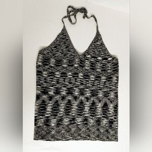 Old Navy Women's Halter Cami Top Black & White Geometric Knit Built-in Bra XL
